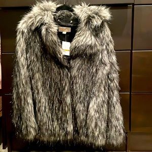 Michael Kors Faux-fur Peacoat, Gunmetal, Size S